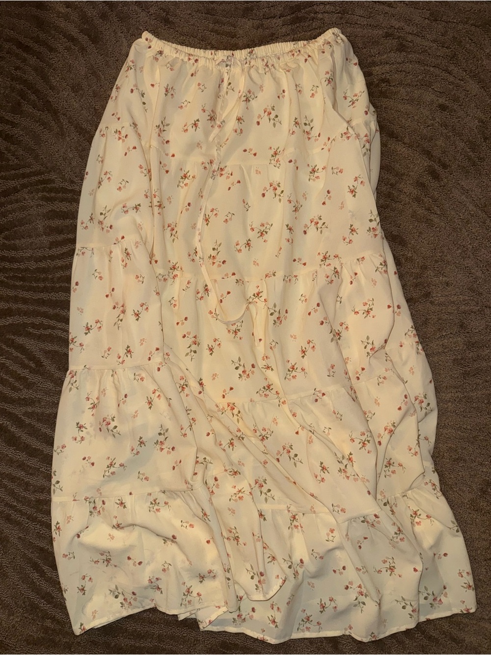 Floral Tiered Maxi Skirt - Cream with Pink Floral